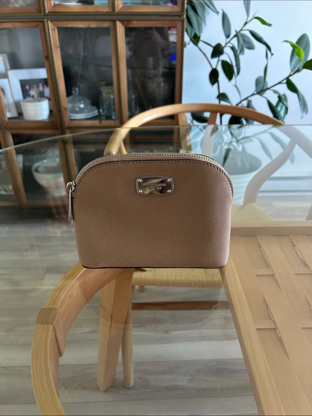 Michael Kors Taupe Saffiano Leather Cosmetic Case Pouch